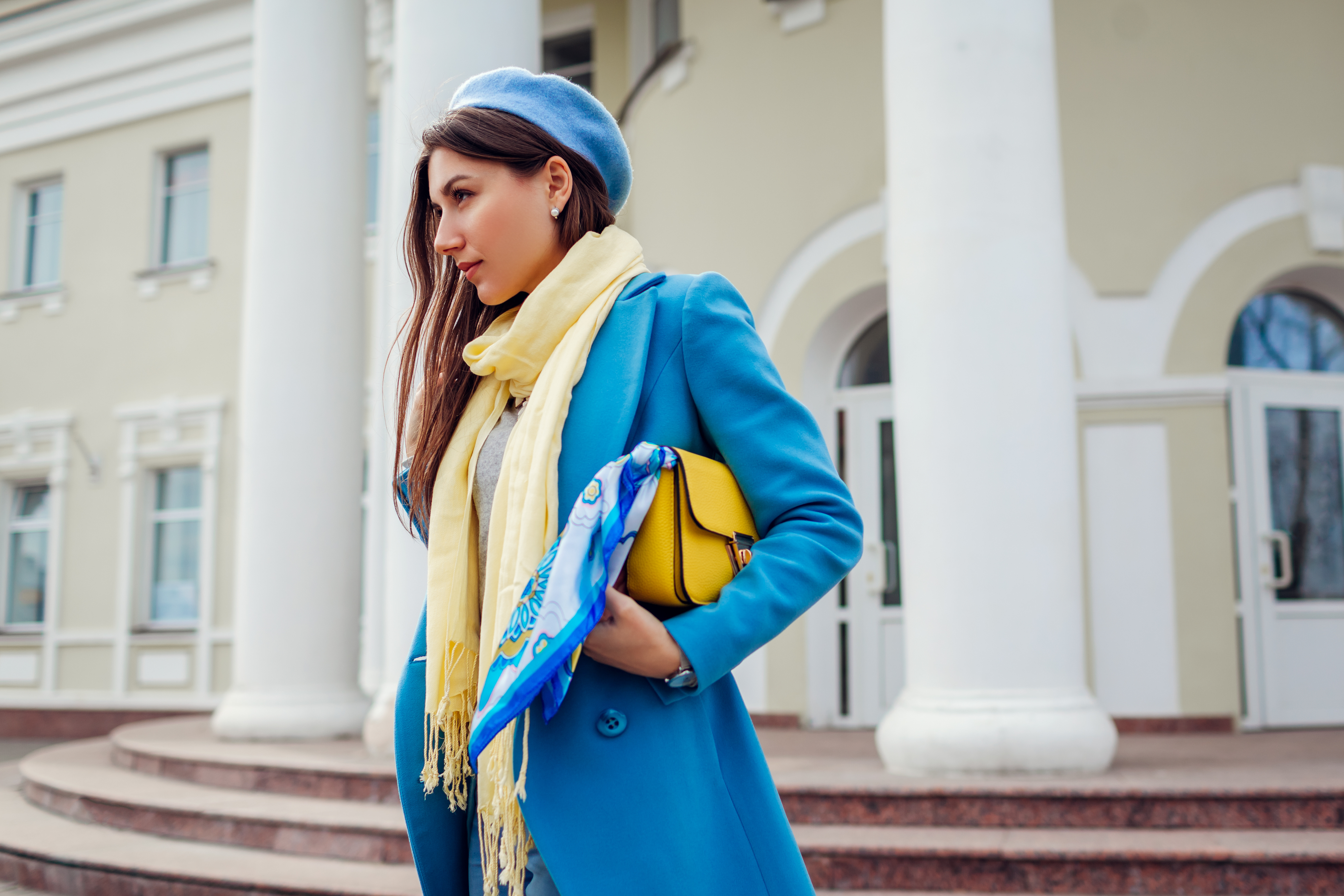 Young woman blue coat